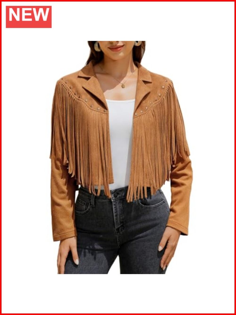 Faux Suede Fringe Jacket Cropped Open Front Western Tassel Coat